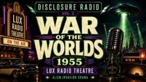 Welcome to Disclosure Radio, a Dark Entertainments series exploring classic alien contact, UFO panic, sci-fi horror and strange broadcasts from the golden age of audio. Before flying saucers, before UAP hearings, before modern talk of disclosure and non-human intelligence, there was one broadcast that made alien invasion feel terrifyingly immediate. In Vol. 2, we present the 1955 Lux Radio Theatre adaptation of The War of the Worlds. This is not the infamous 1938 Orson Welles panic broadcast. This is a later, more polished, Hollywood-style radio version of H. G. Wells’ classic alien invasion story — a mid-century retelling shaped by cinema, atomic-age anxiety, Cold War unease and the enduring fear that something from beyond Earth may one day arrive. The 1938 broadcast asked: what if the news told us aliens had landed? The 1955 version asks: what if the nightmare never really ended?